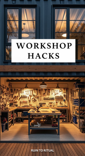 Vertical Pintereststyle image of container home with workshop space Centered overlay text reads Work.jpg