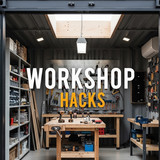 Vertical Pintereststyle image of container home with workshop space Centered overlay text reads Work