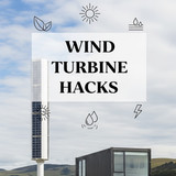 Vertical Pintereststyle image of container home with wind turbine Centered overlay text reads Wind T