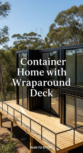 Vertical Pintereststyle image of container home with wraparound deck and railing Centered overlay te.jpg