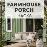 Vertical Pintereststyle image of container home with farmhouse porch swing Centered overlay text rea