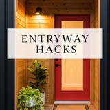 Vertical Pintereststyle image of container home with entryway porch Centered overlay text reads Entr