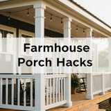 Vertical Pintereststyle image of container home with farmhouse porch Centered overlay text reads Far