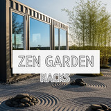 Vertical Pintereststyle image of container home with zen garden Centered overlay text reads Zen Gard