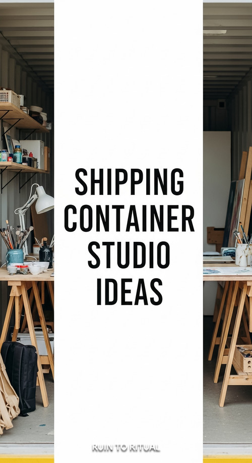 Vertical Pintereststyle image of container studio with workspace and art supplies Centered overlay t.jpg