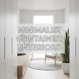 Vertical Pintereststyle image of minimalist container interior with white walls and hidden storage C