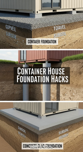 Vertical Pintereststyle image of container house foundation types gravel concrete piers slab Centere