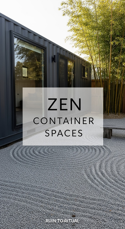 Vertical Pintereststyle image of container home with zen meditation garden Centered overlay text rea.jpg