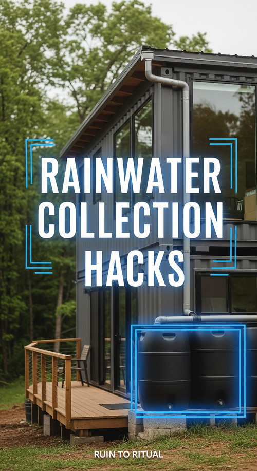 Vertical Pintereststyle image showing a container home with rainwater harvesting barrels Centered ov.jpg