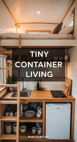 Vertical Pintereststyle image showing a tiny container home with loft bed and compact kitchen Center.jpg