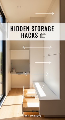 Vertical Pintereststyle image of container home with hidden storage Centered overlay text reads Hidd.jpg