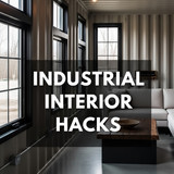 Vertical Pintereststyle image of container home with industrial interior Centered overlay text reads