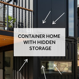 Vertical Pintereststyle image of container home with hidden storage compartments Centered overlay te