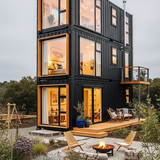 Vertical Pintereststyle image of container home with high save rate pins Centered overlay text reads