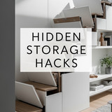 Vertical Pintereststyle image of container home with hidden staircase storage Centered overlay text 