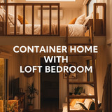 Vertical Pintereststyle image of container home with loft bedroom and skylight Centered overlay text