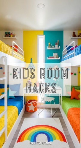 Vertical Pintereststyle image of container home with kids bunk room Centered overlay text reads Kids.jpg