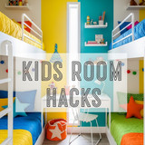 Vertical Pintereststyle image of container home with kids bunk room Centered overlay text reads Kids