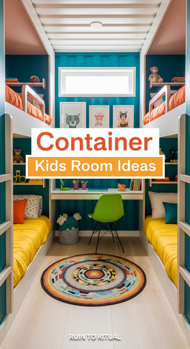 Vertical Pintereststyle image of container home with kids bunk room Centered overlay text reads Cont.jpg