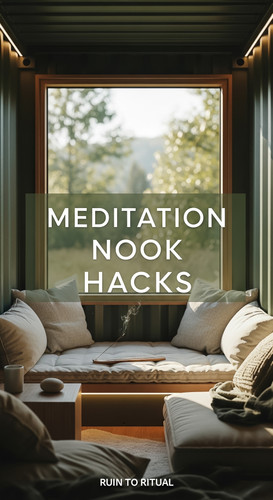 Vertical Pintereststyle image of container home with meditation nook Centered overlay text reads Med.jpg