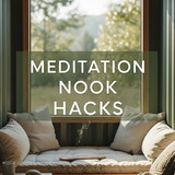 Vertical Pintereststyle image of container home with meditation nook Centered overlay text reads Med