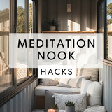 Vertical Pintereststyle image of container home with meditation nook Centered overlay text reads Med