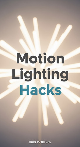 Vertical Pintereststyle image of container home with motion lighting Centered overlay text reads Mot.jpg