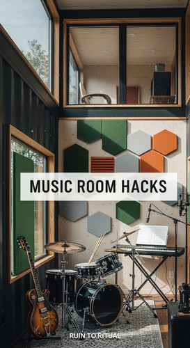 Vertical Pintereststyle image of container home with music room setup Centered overlay text reads Mu.jpg