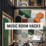 Vertical Pintereststyle image of container home with music room setup Centered overlay text reads Mu