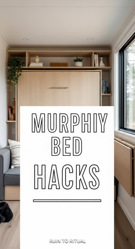 Vertical Pintereststyle image of container home with Murphy bed Centered overlay text reads Murphy B.jpg