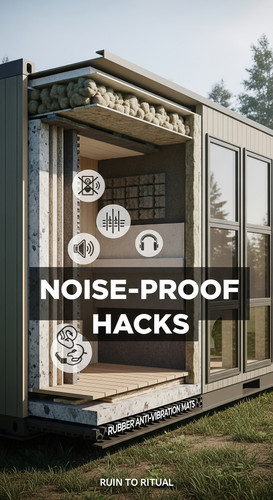Vertical Pintereststyle image of container home with noise insulation Centered overlay text reads No.jpg