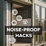 Vertical Pintereststyle image of container home with noise insulation Centered overlay text reads No