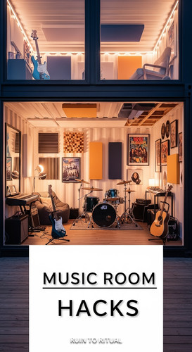 Vertical Pintereststyle image of container home with music room Centered overlay text reads Music Ro.jpg