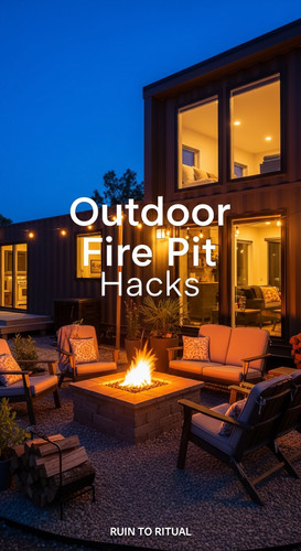 Vertical Pintereststyle image of container home with outdoor fire pit lounge Centered overlay text r.jpg