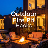 Vertical Pintereststyle image of container home with outdoor fire pit lounge Centered overlay text r