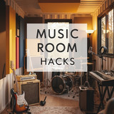 Vertical Pintereststyle image of container home with music room Centered overlay text reads Music Ro