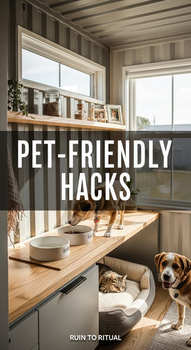 Vertical Pintereststyle image of container home with petfriendly design Centered overlay text reads .jpg