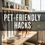 Vertical Pintereststyle image of container home with petfriendly design Centered overlay text reads 