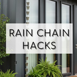 Vertical Pintereststyle image of container home with rain chain Centered overlay text reads Rain Cha