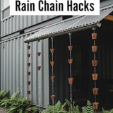 Vertical Pintereststyle image of container home with rain chain system Centered overlay text reads R