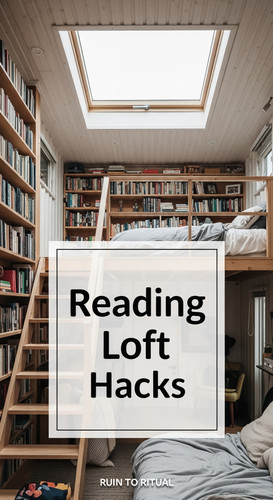 Vertical Pintereststyle image of container home with reading loft Centered overlay text reads Readin.jpg