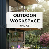 Vertical Pintereststyle image of container home with outdoor workspace Centered overlay text reads O