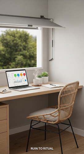 Vertical Pintereststyle image of container home with outdoor workspace desk Centered overlay text re.jpg