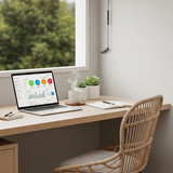 Vertical Pintereststyle image of container home with outdoor workspace desk Centered overlay text re