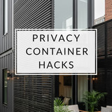 Vertical Pintereststyle image of container home with privacy screens Centered overlay text reads Pri