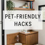 Vertical Pintereststyle image of container home with petfriendly design Centered overlay text reads 