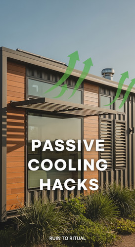 Vertical Pintereststyle image of container home with passive cooling Centered overlay text reads Pas.jpg