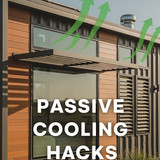 Vertical Pintereststyle image of container home with passive cooling Centered overlay text reads Pas