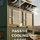 Vertical Pintereststyle image of container home with passive cooling airflow Centered overlay text r