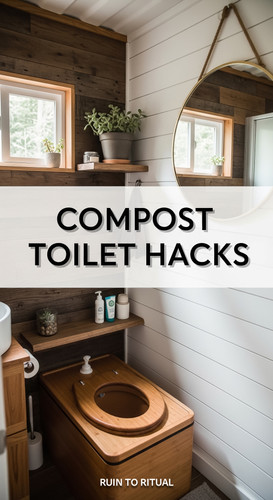 Vertical Pintereststyle image of container home with compost toilet Centered overlay text reads Comp.jpg